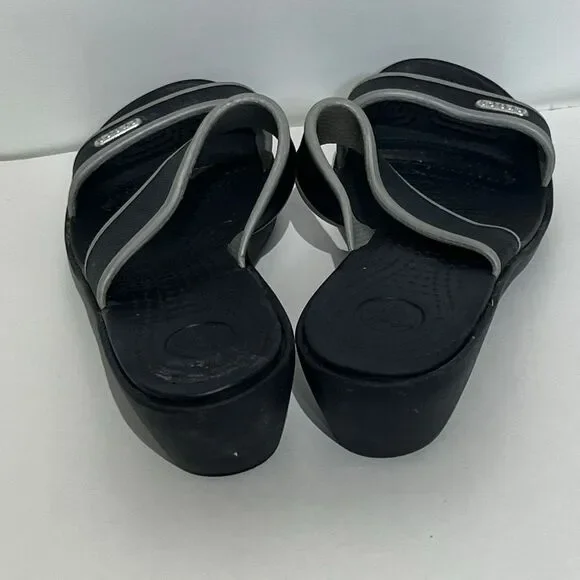 Crocs Women's Black Gray Madeira Wedge Comfort Slip‎ On Slide Sandals Size 5 - Picture 6 of 9
